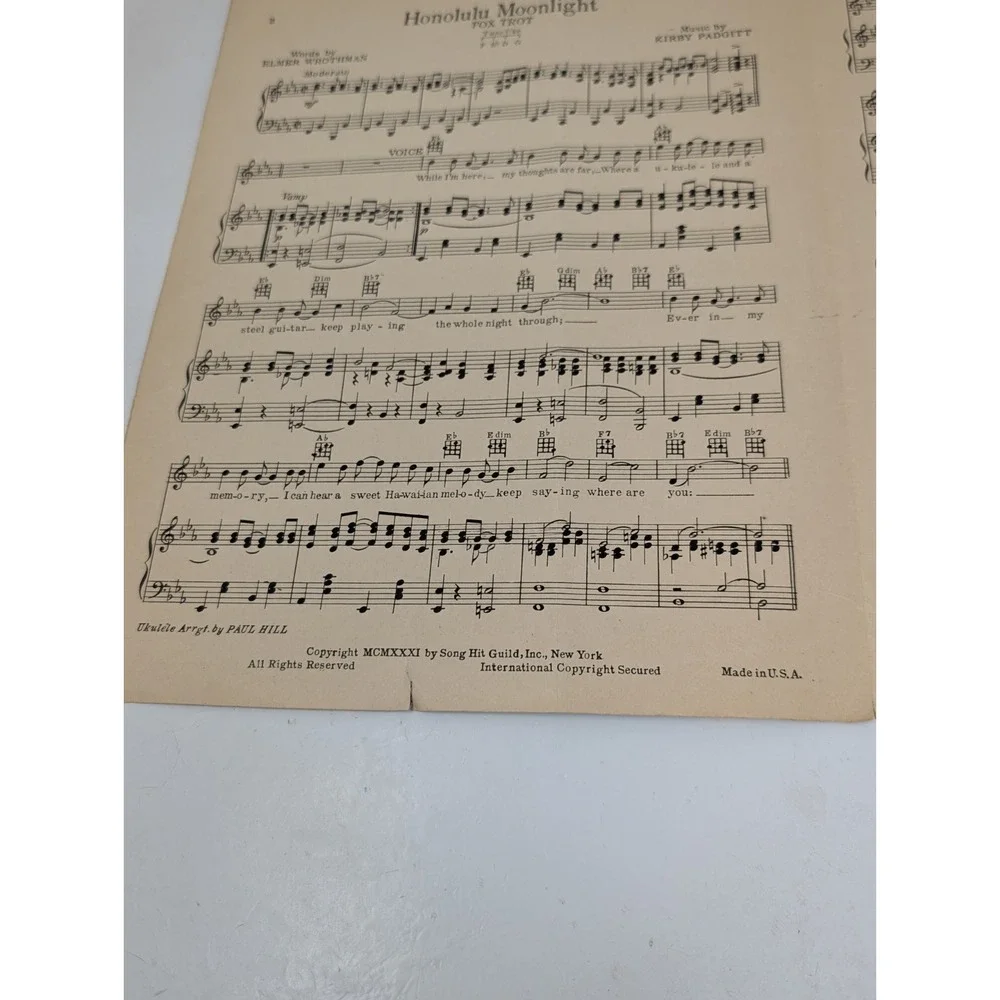 Honolulu Moonlight Sheet Music George Hall Wahine Cheesecake Cover Art 1931‎